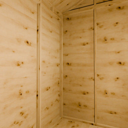 Wooden shed interior with visible grain and texture