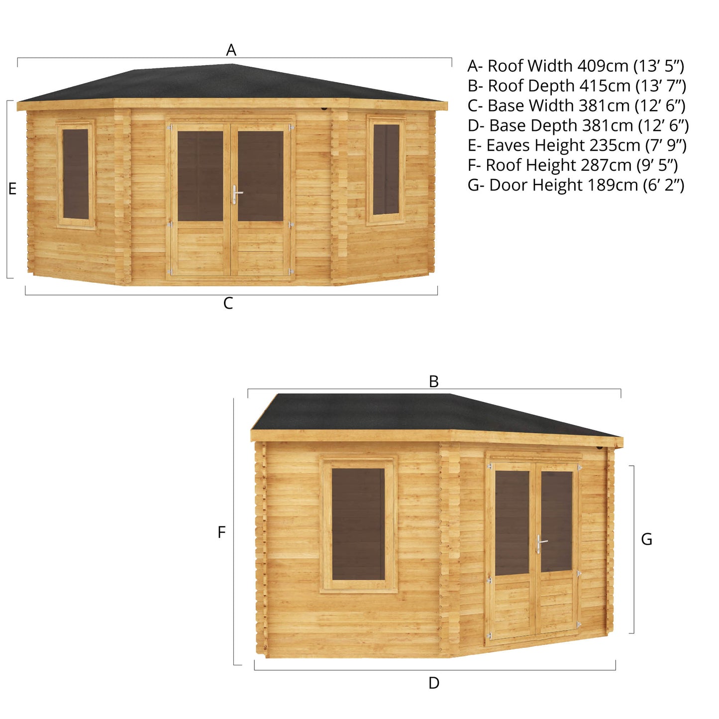 The 4m x 4m Goldcrest Corner Log Cabin