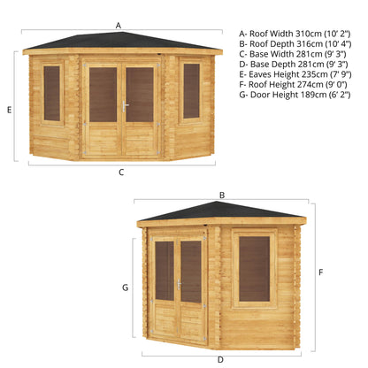 The Goldcrest 3m x 3m Corner Log Cabin