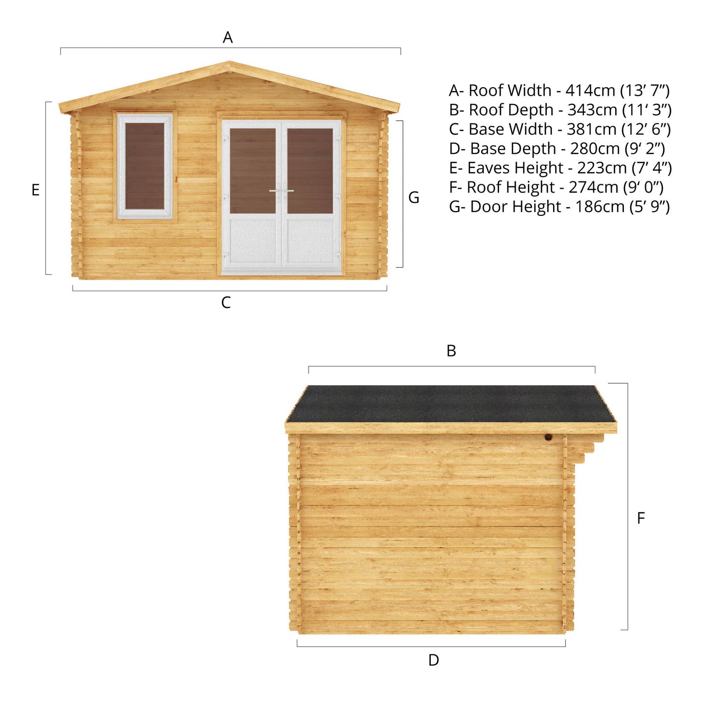 The 4m x 3m Sparrow Log Cabin with White UPVC