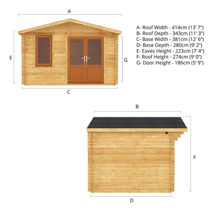 The 4m x 3m Sparrow Log Cabin with Oak UPVC