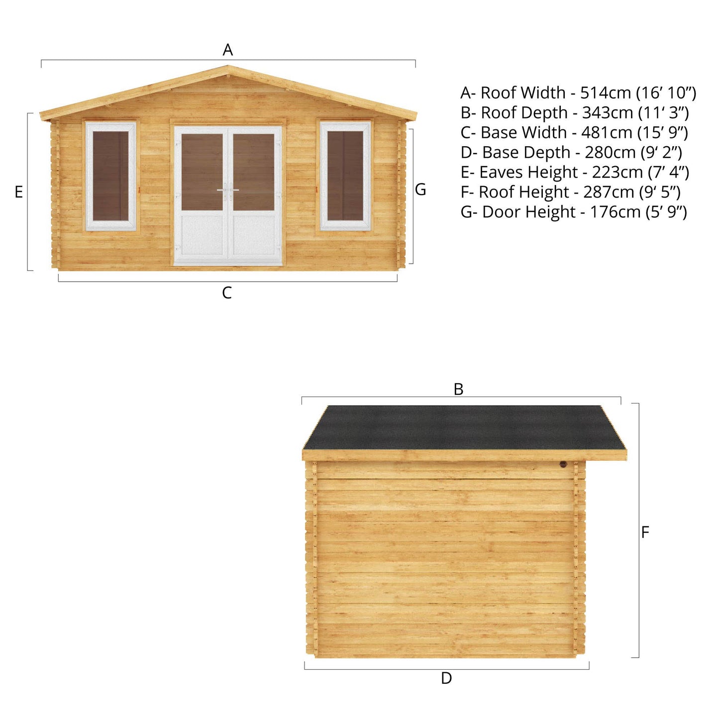 The 5m x 3m Sparrow Log Cabin with White UPVC