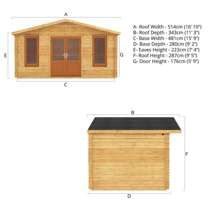 The 5m x 3m Sparrow Log Cabin with Oak UPVC