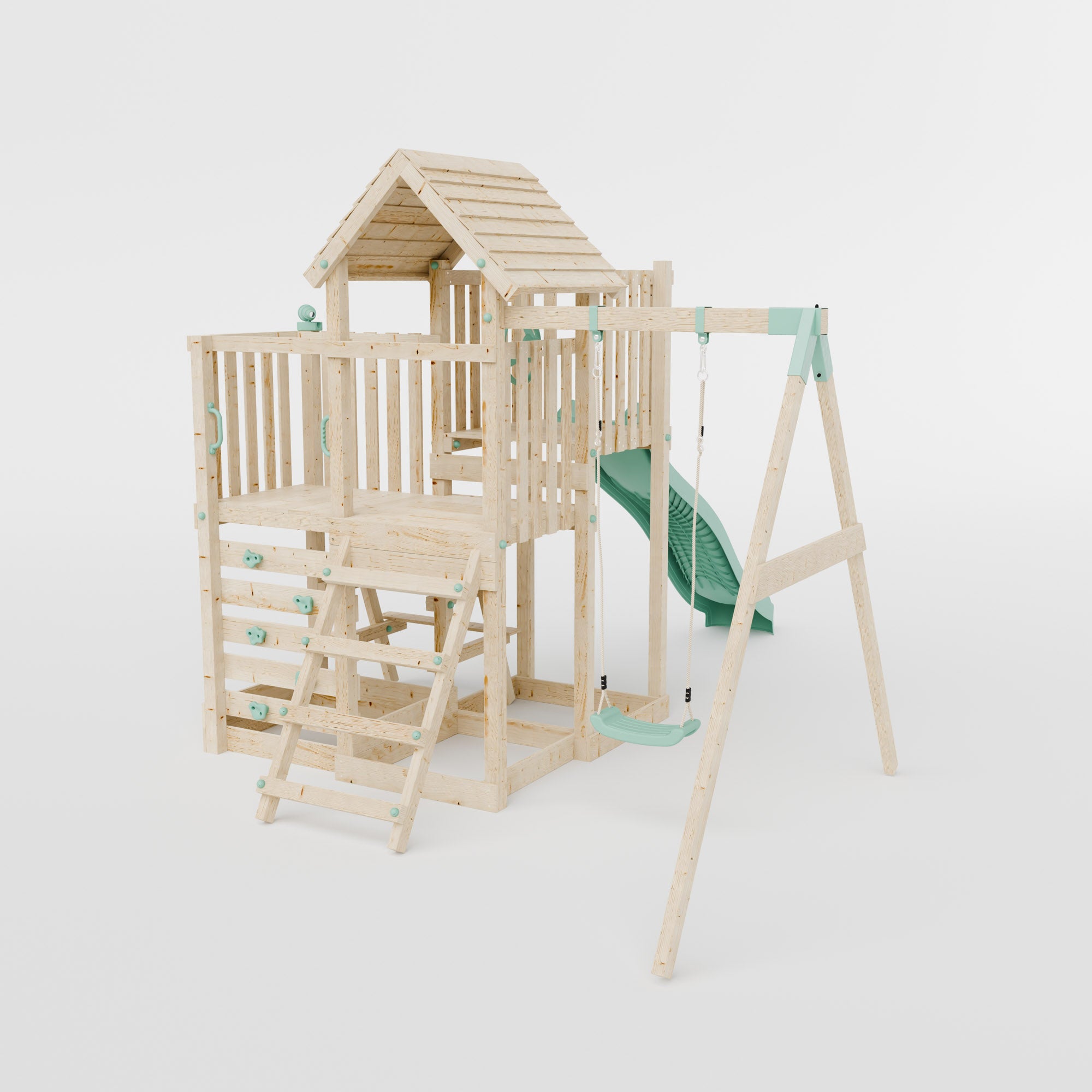 Climbing Frame with Single Swing Extended Height Platform & 2.65m Slide & Picnic Table- Bramblewick Forest Watchtower V