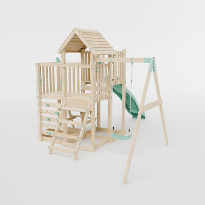 Climbing Frame with Single Swing Extended Height Platform & 2.65m Slide & Picnic Table- Bramblewick Forest Watchtower V