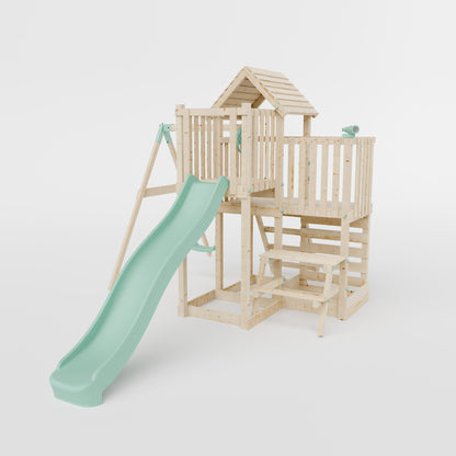 Climbing Frame with Single Swing Extended Height Platform & 2.65m Slide & Picnic Table- Bramblewick Forest Watchtower V