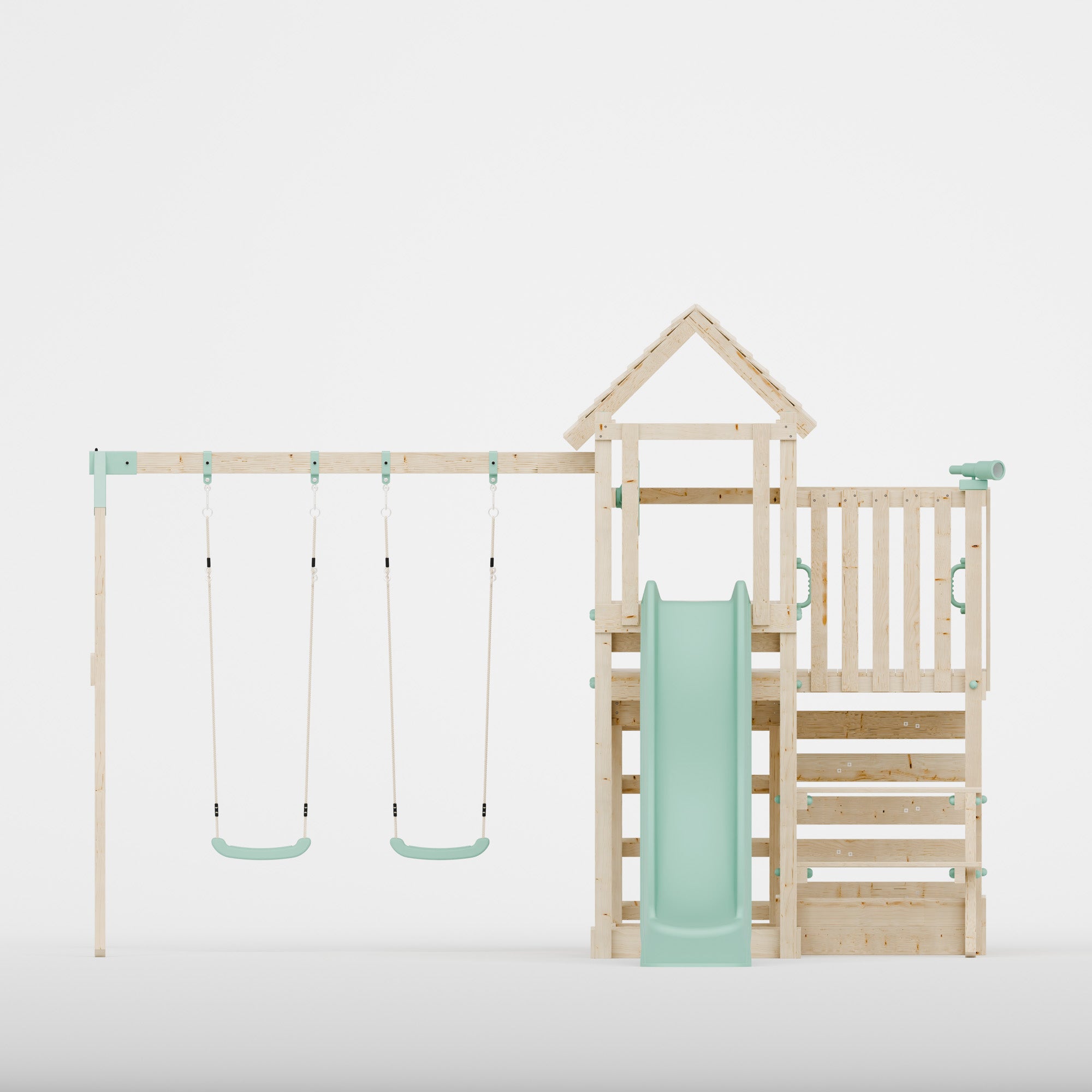 Climbing Frame with Double Swing Extended Height Platform & 2.65m Slide & Picnic Table - Bramblewick Forest Watchtower VI