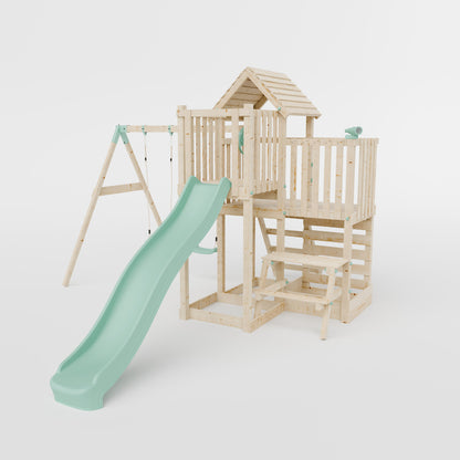 Climbing Frame with Double Swing Extended Height Platform & 2.65m Slide & Picnic Table - Bramblewick Forest Watchtower VI
