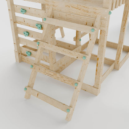 Climbing Frame with Single Swing Extended Height Platform & 2.65m Slide & Picnic Table - Eldertree Forest Watchtower V