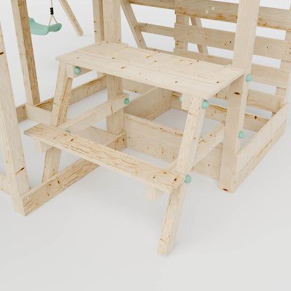 Climbing Frame with Single Swing Extended Height Platform & 2.65m Slide & Picnic Table - Eldertree Forest Watchtower V