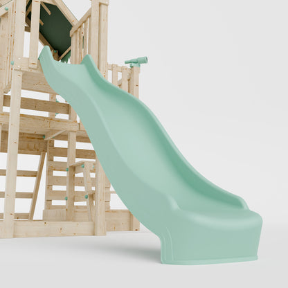 Climbing Frame with Single Swing Extended Height Platform & 2.65m Slide & Picnic Table - Eldertree Forest Watchtower V