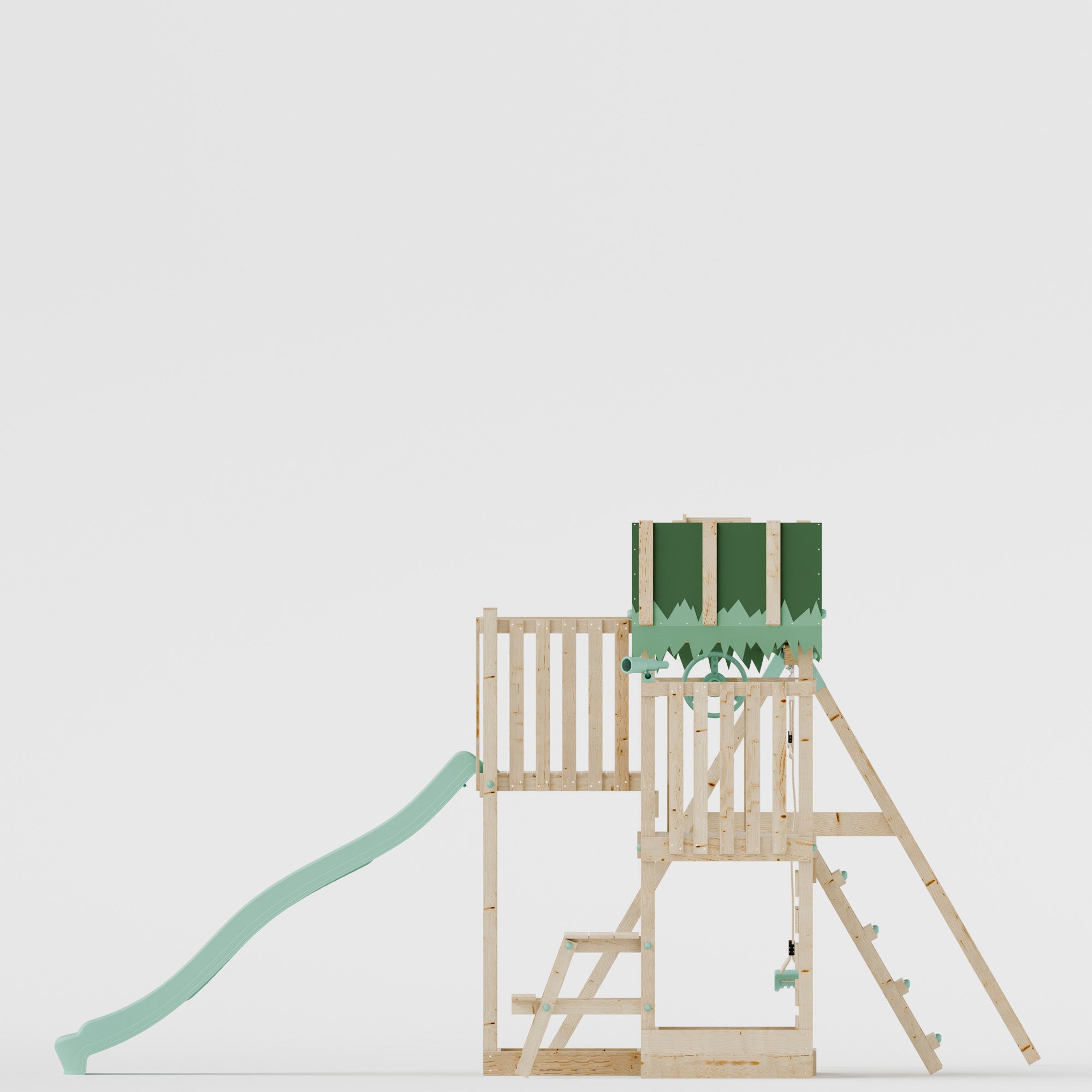 Climbing Frame with Double Swing Extended Height Platform & 2.65m Slide & Picnic Table - Eldertree Forest Watchtower VI
