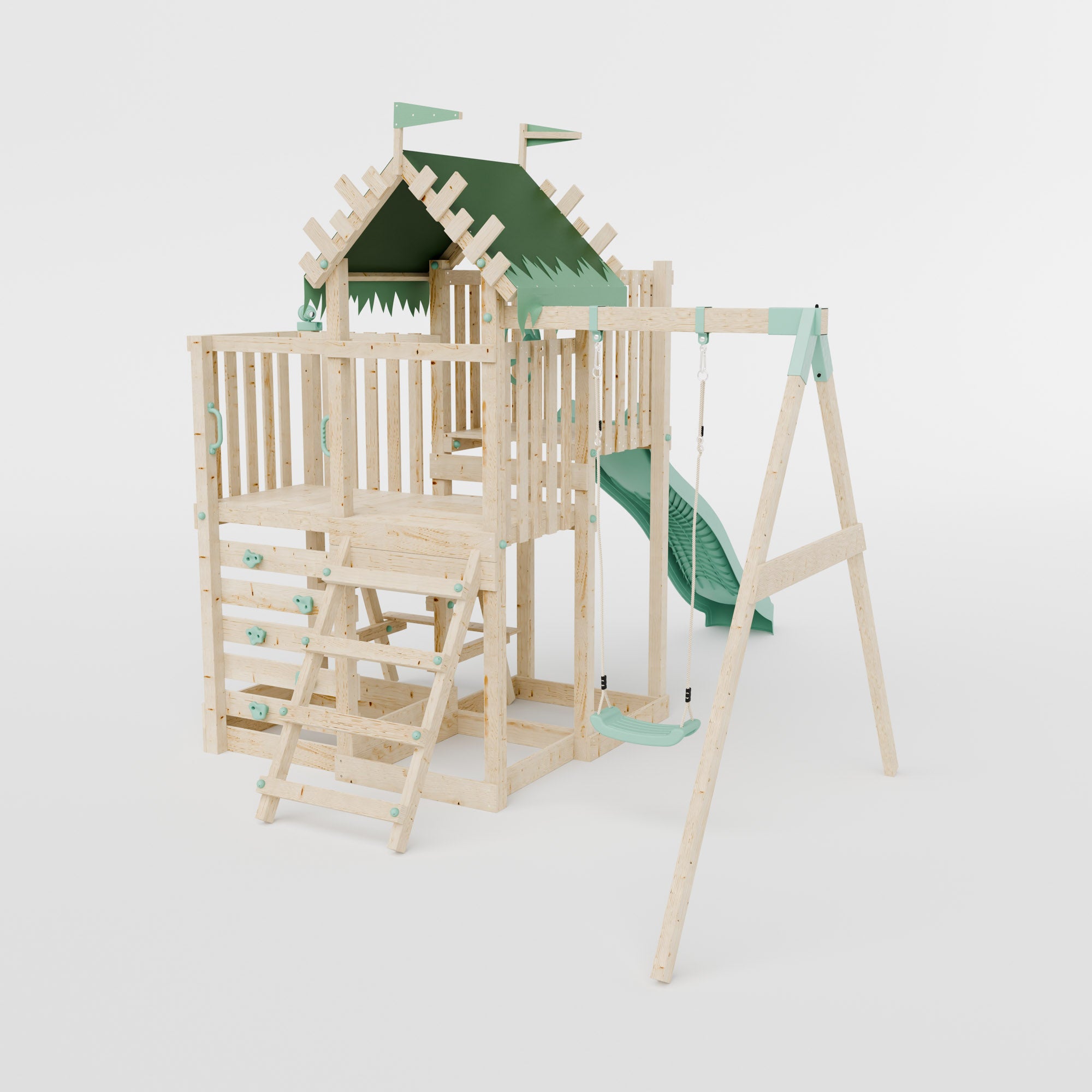 Climbing Frame with Single Swing Extended Height Platform & 2.65m Slide & Picnic Table - Enchanted Grove Watchtower IV