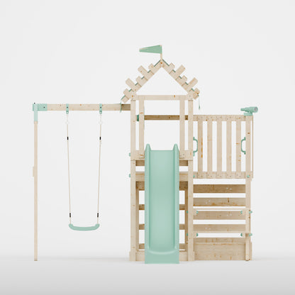 Climbing Frame with Single Swing Extended Height Platform & 2.65m Slide & Picnic Table - Enchanted Grove Watchtower IV