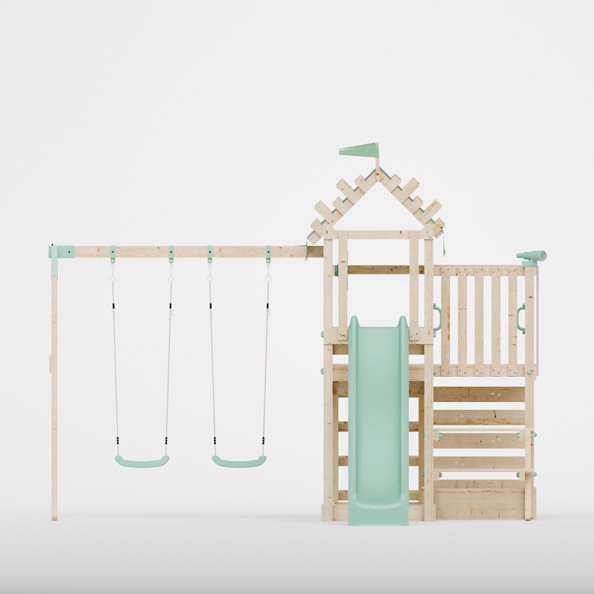 Climbing Frame with Double Swing Extended Height Platform & 2.65m Slide & Picnic Table - Enchanted Grove Watchtower VI