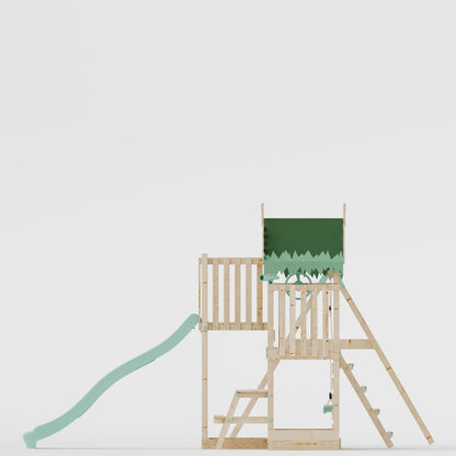 Climbing Frame with Double Swing Extended Height Platform & 2.65m Slide & Picnic Table - Enchanted Grove Watchtower VI