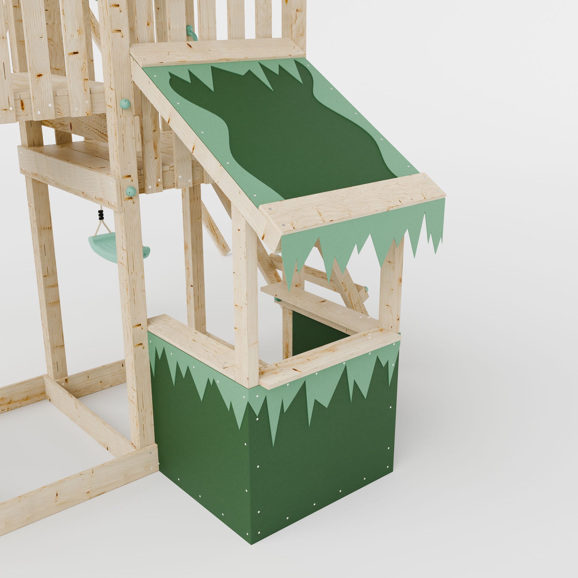 Climbing Frame with Single Swing Extended Height Platform & 2.65m Slide & Shop - Enchanted Grove Watchtower VIII