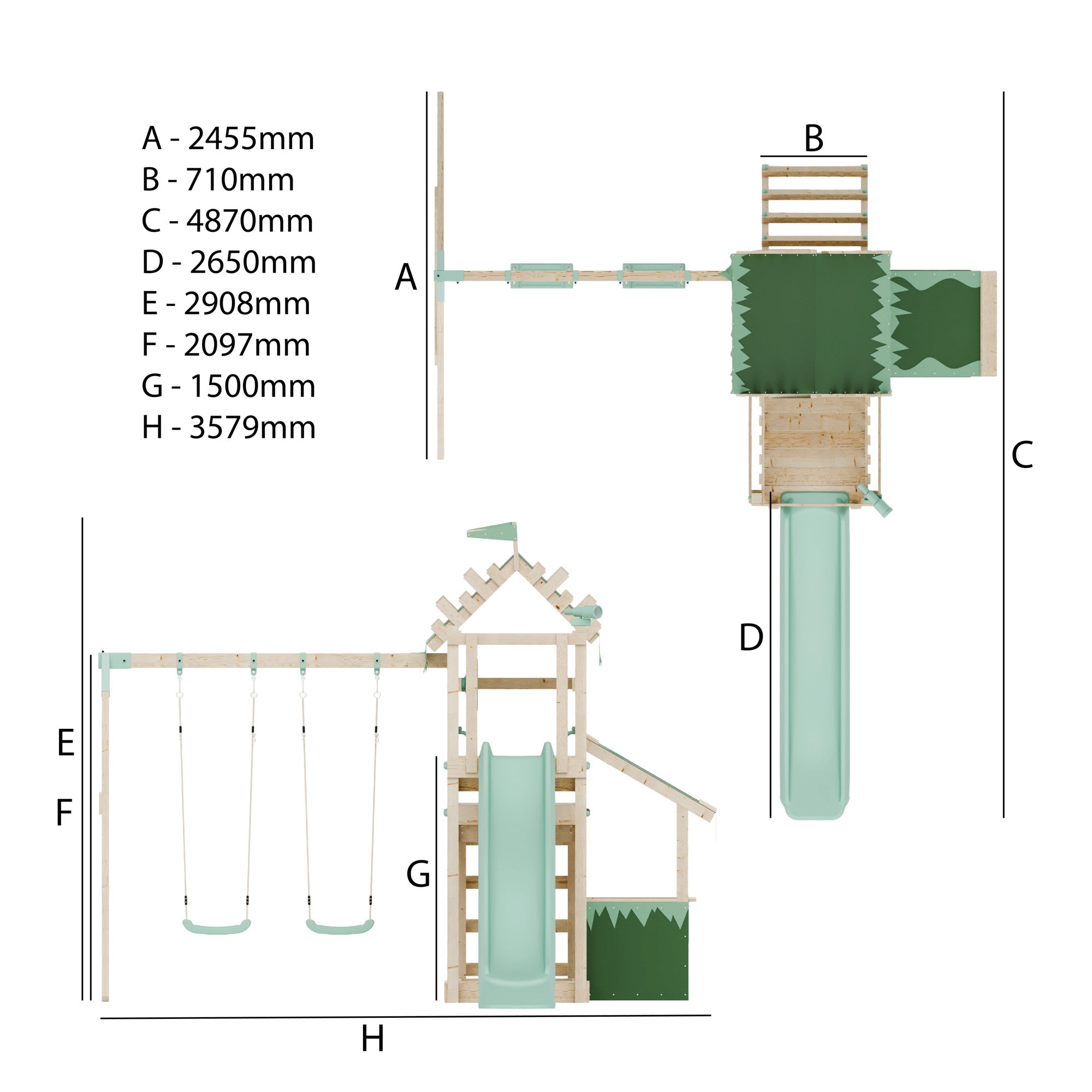 Climbing Frame with Double Swing Extended Height Platform & 2.65m Slide & Shop - Enchanted Grove Watchtower IX