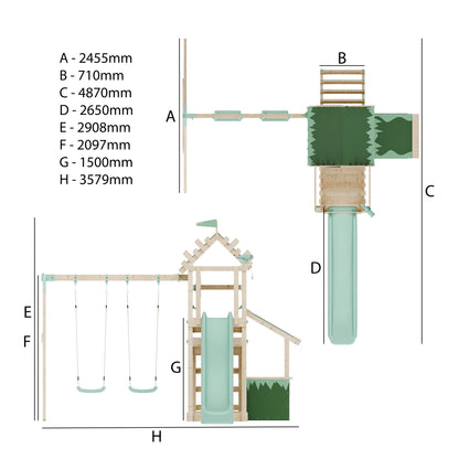 Climbing Frame with Double Swing Extended Height Platform & 2.65m Slide & Shop - Enchanted Grove Watchtower IX