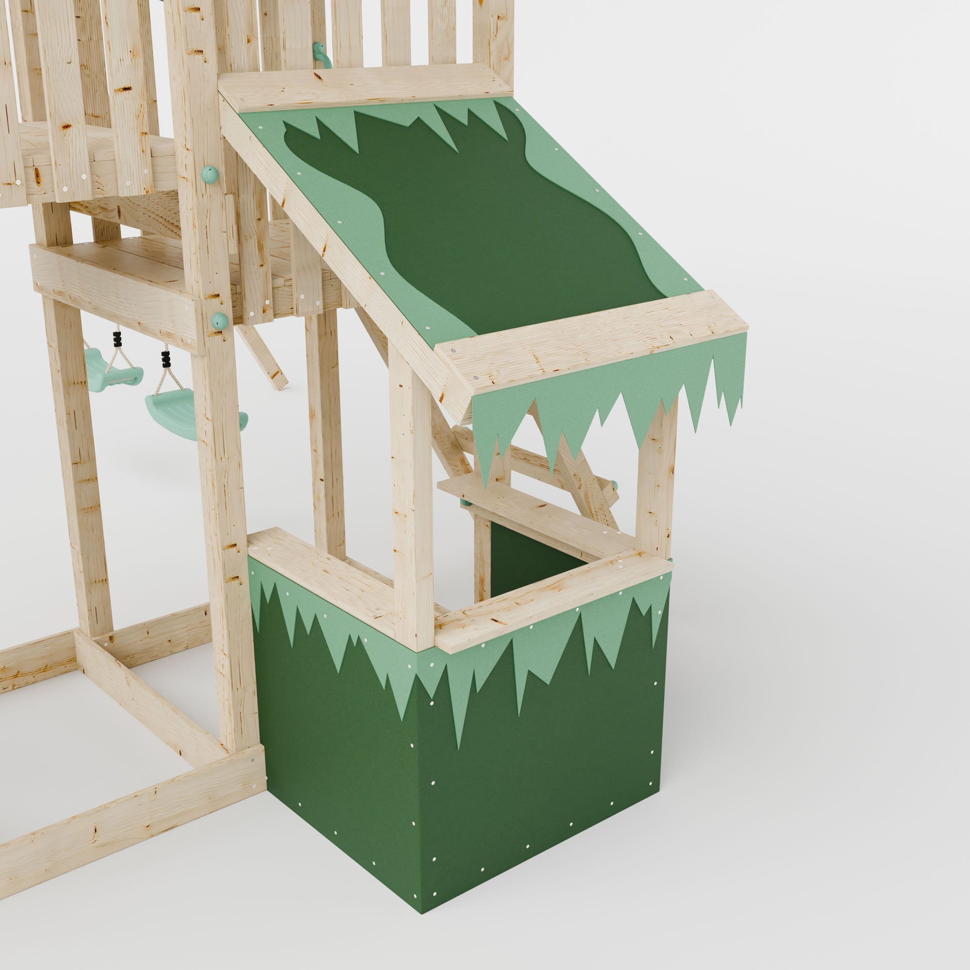 Climbing Frame with Double Swing Extended Height Platform & 2.65m Slide & Shop - Enchanted Grove Watchtower IX