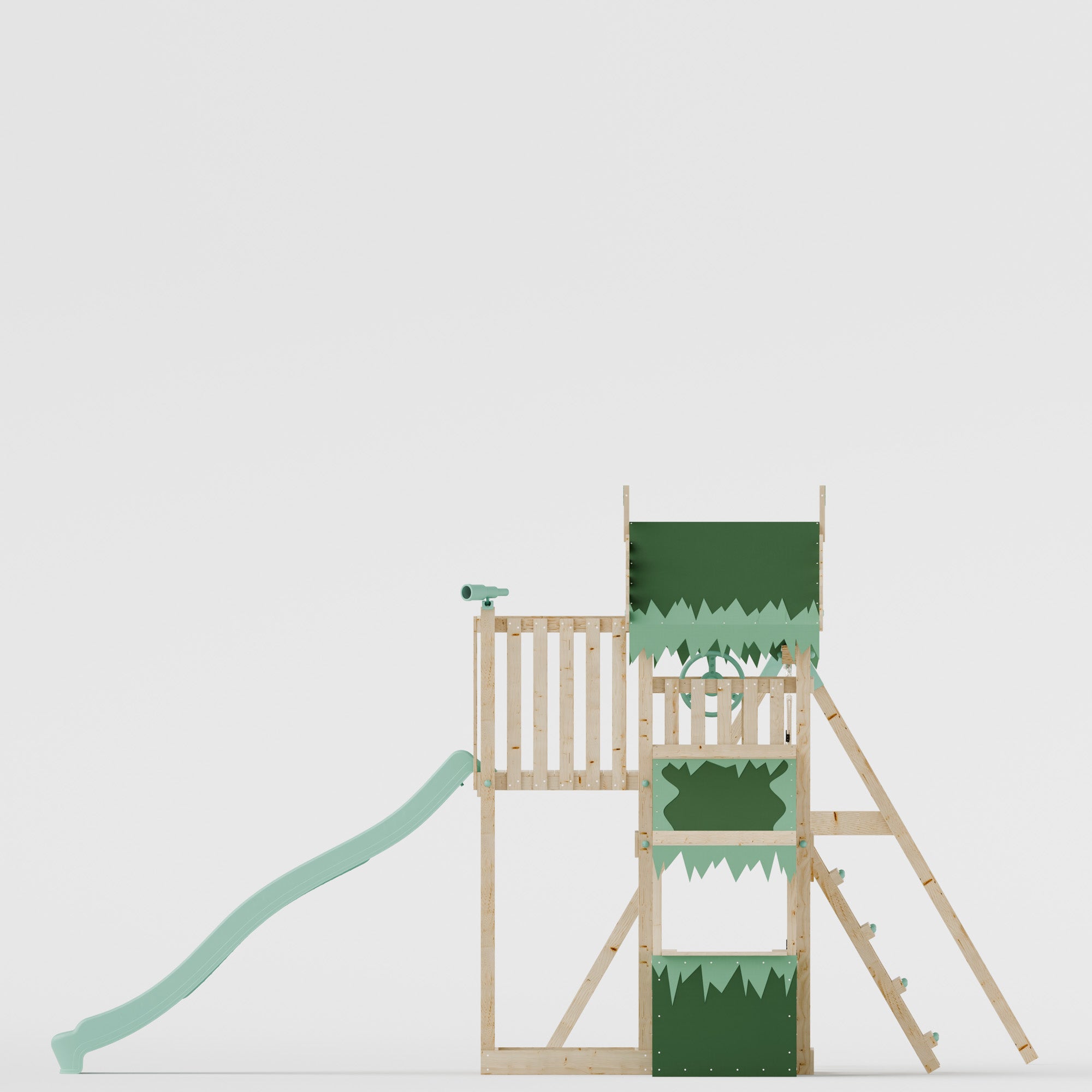 Climbing Frame with Double Swing Extended Height Platform & 2.65m Slide & Shop - Enchanted Grove Watchtower IX