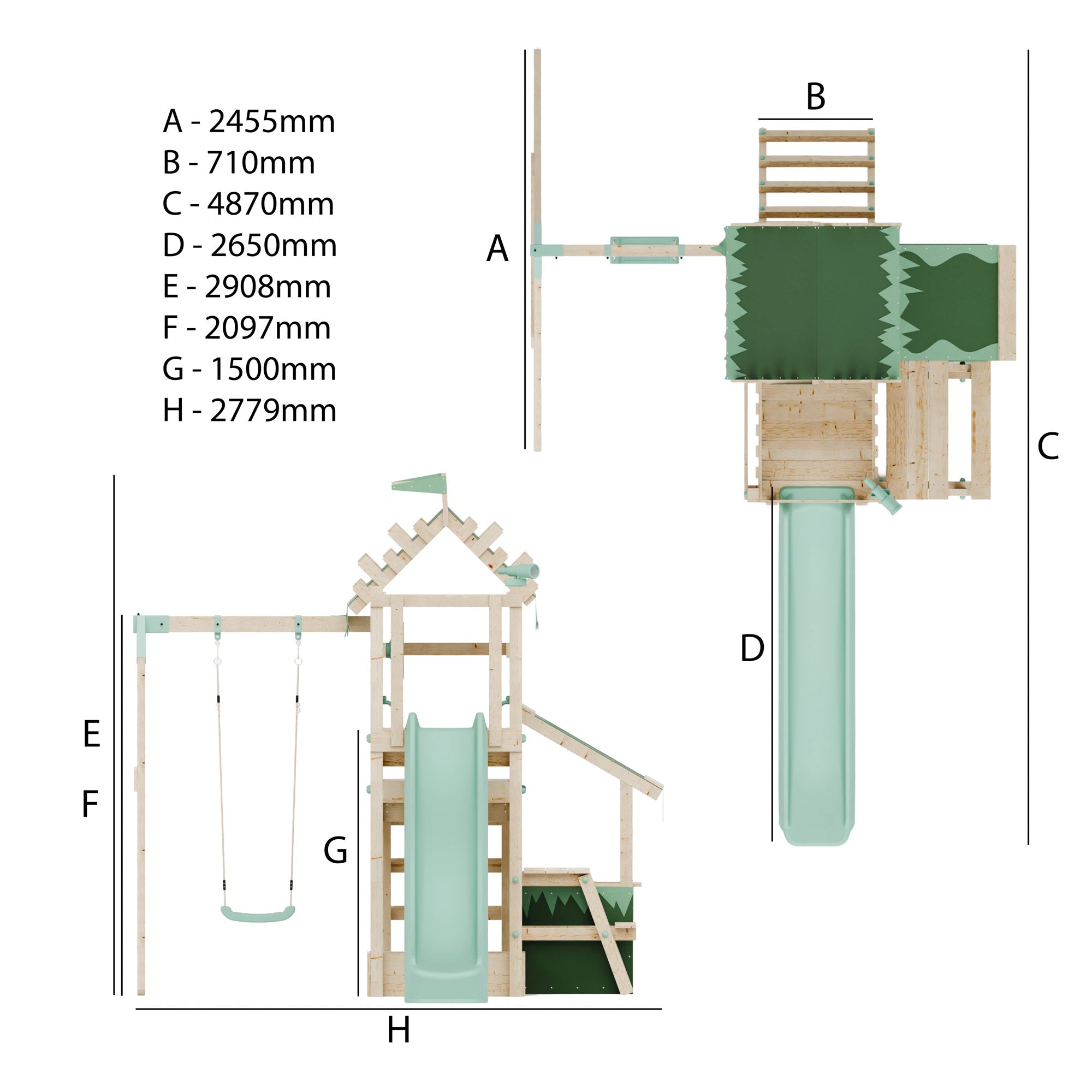 Climbing Frame with Single Swing Extended Height Platform & 2.65m Slide & Shop & Picnic Table - Enchanted Grove Watchtower X