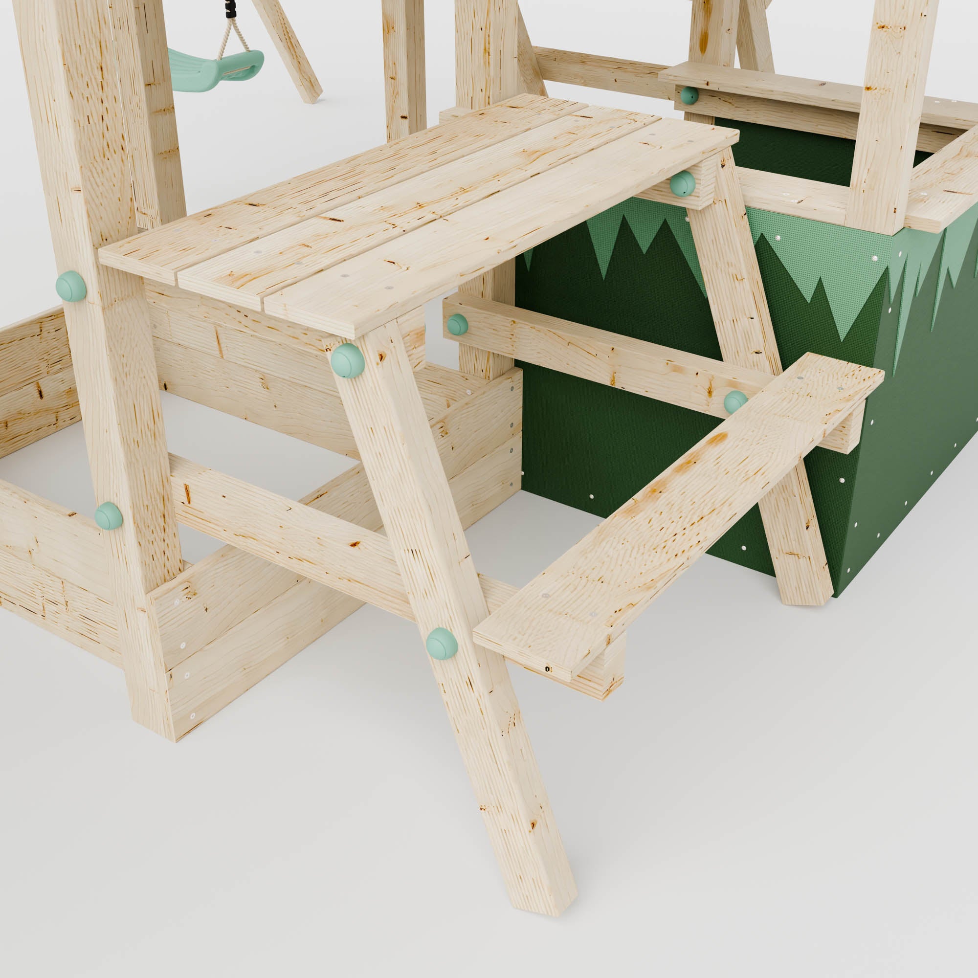 Climbing Frame with Single Swing Extended Height Platform & 2.65m Slide & Shop & Picnic Table - Enchanted Grove Watchtower X