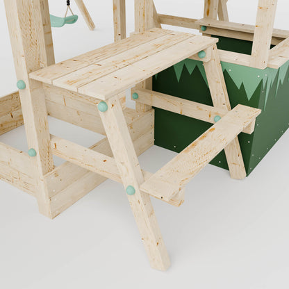Climbing Frame with Single Swing Extended Height Platform & 2.65m Slide & Shop & Picnic Table - Enchanted Grove Watchtower X