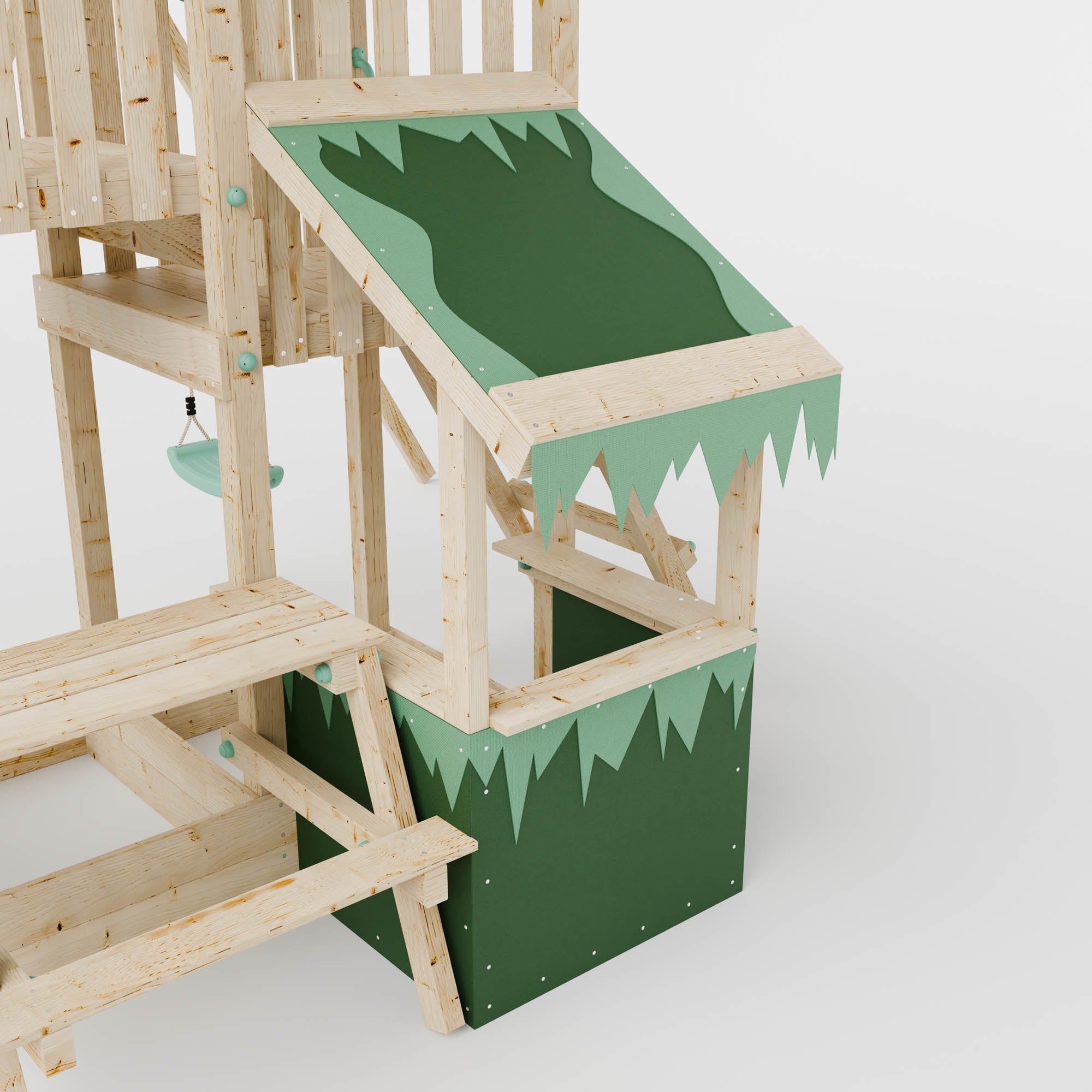 Climbing Frame with Single Swing Extended Height Platform & 2.65m Slide & Shop & Picnic Table - Enchanted Grove Watchtower X