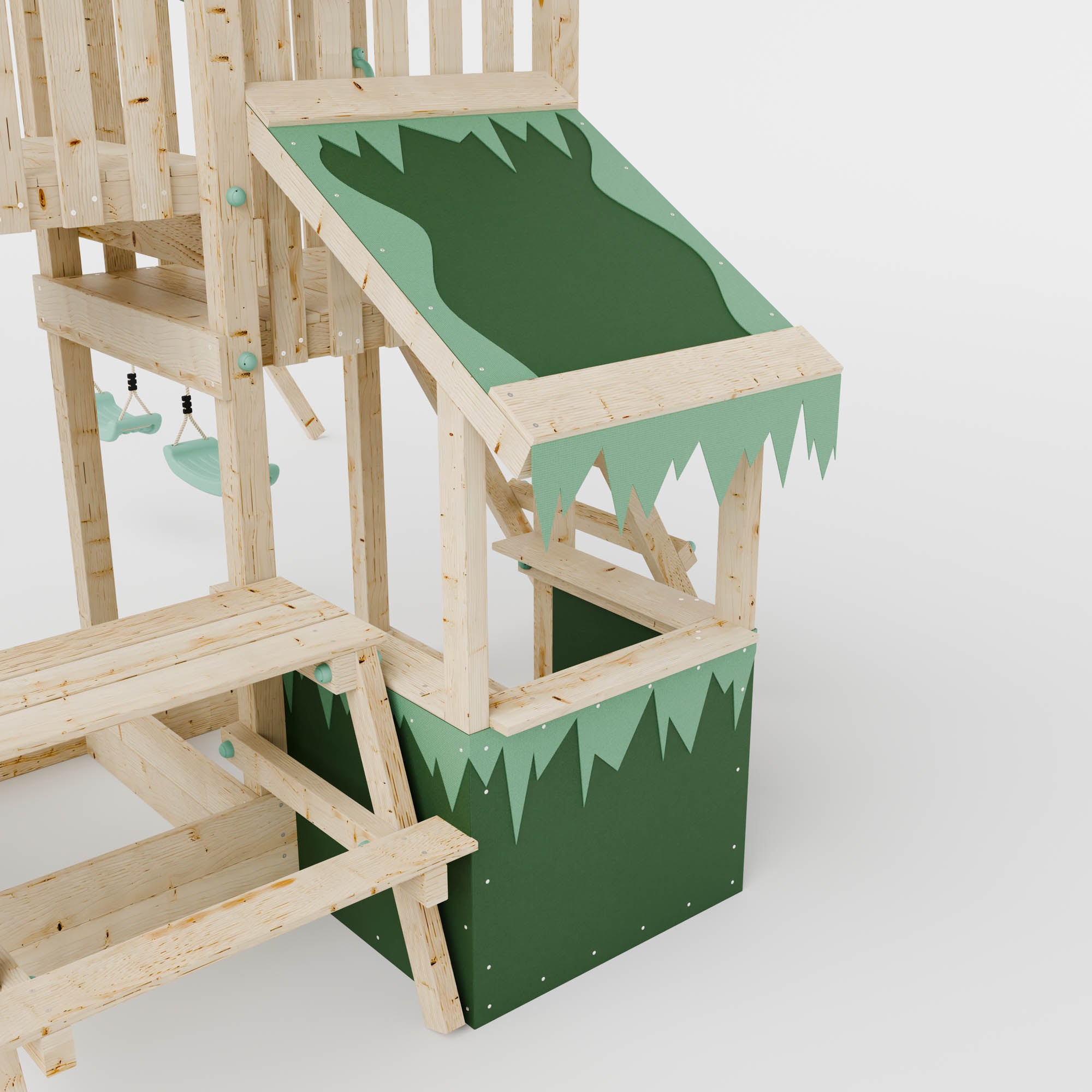 Climbing Frame with Double Swing Extended Height Platform & 2.65m Slide & Shop & Picnic Table - Enchanted Grove Watchtower XI