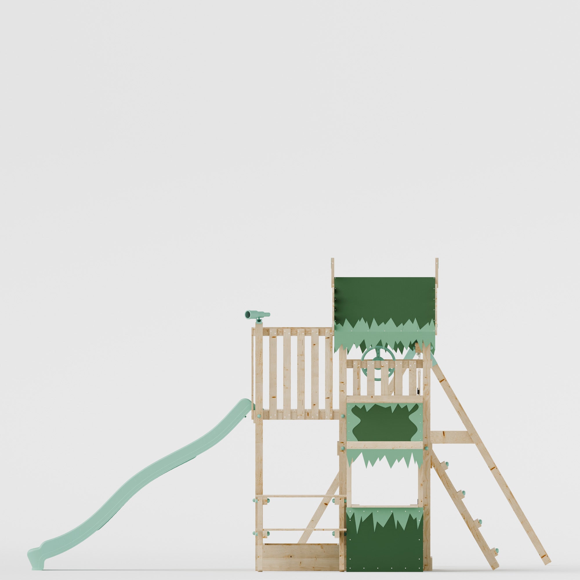 Climbing Frame with Double Swing Extended Height Platform & 2.65m Slide & Shop & Picnic Table - Enchanted Grove Watchtower XI