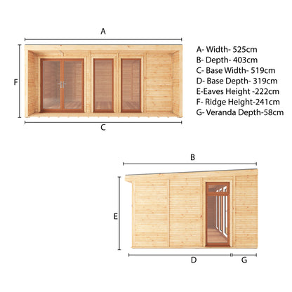 The Creswell 5m x 3m Premium Insulated Garden Room with Oak UPVC