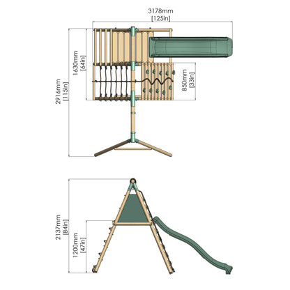 Single Wooden Baby Swing Set with Climbing Wall and Slide - Badger Brook