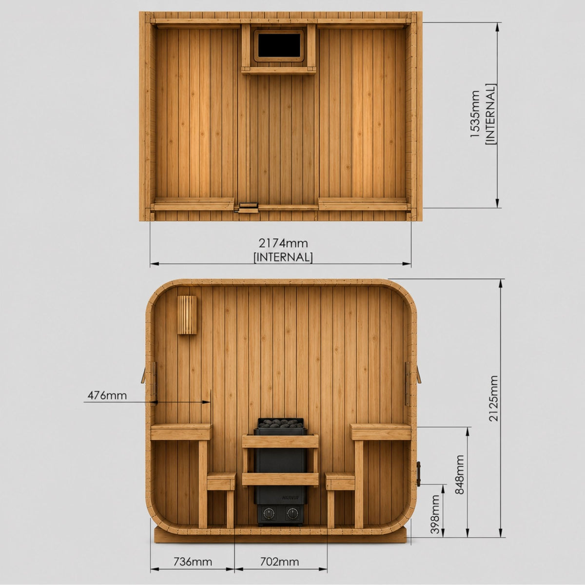Novi Cube 6 Person Sauna internal product dimensions