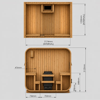 Novi Cube 6 Person Sauna internal product dimensions