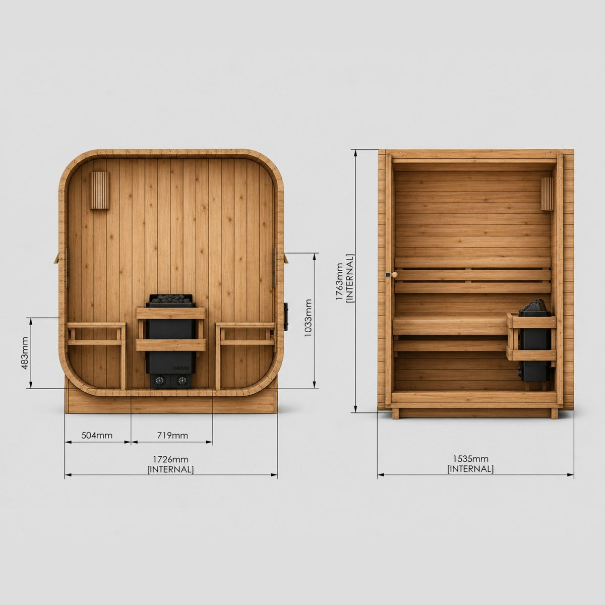Novi Cube 4 Person sauna internal dimensions diagram