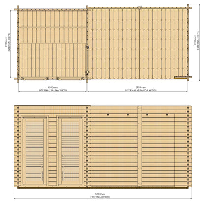 Novi sauna with large veranda dimensions diagram