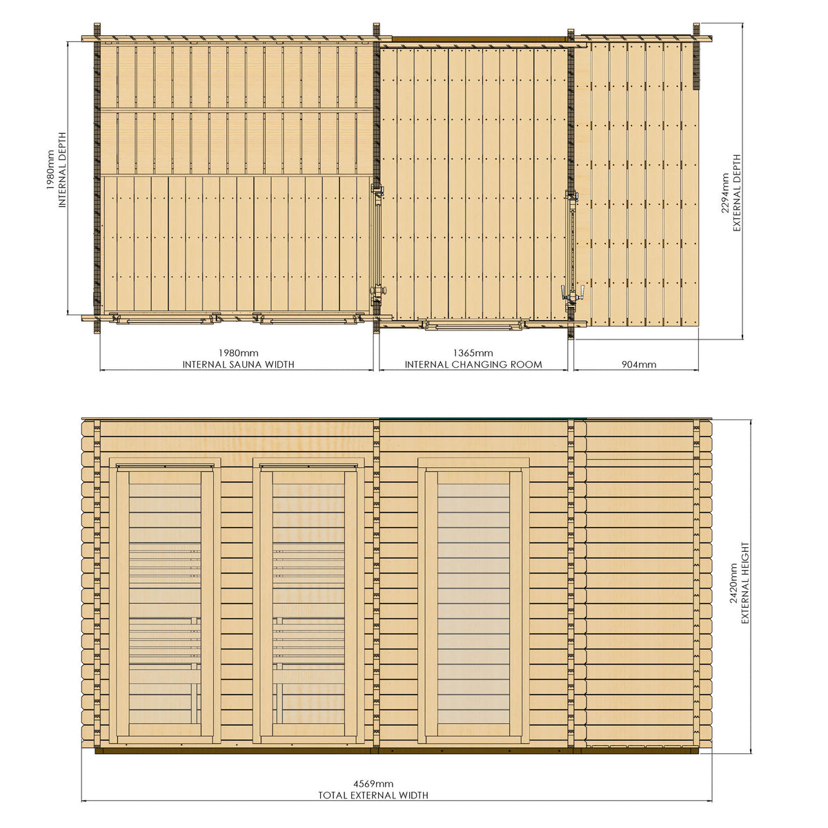 Novi outdoor sauna with changing room and small veranda dimensions diagram