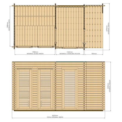 Novi outdoor sauna with changing room and small veranda dimensions diagram