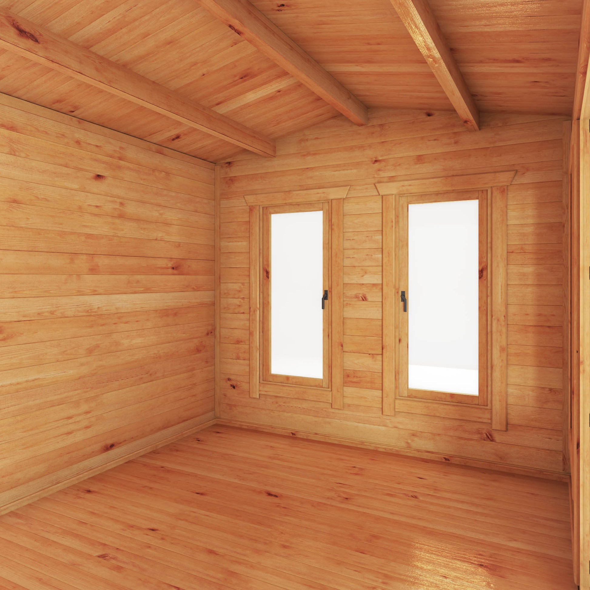 Interior of a large, timber log cabin
