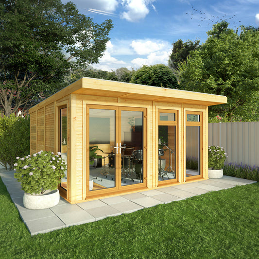 The Edwinstowe 4m x 4m Premium Insulated Garden Room with Oak UPVC