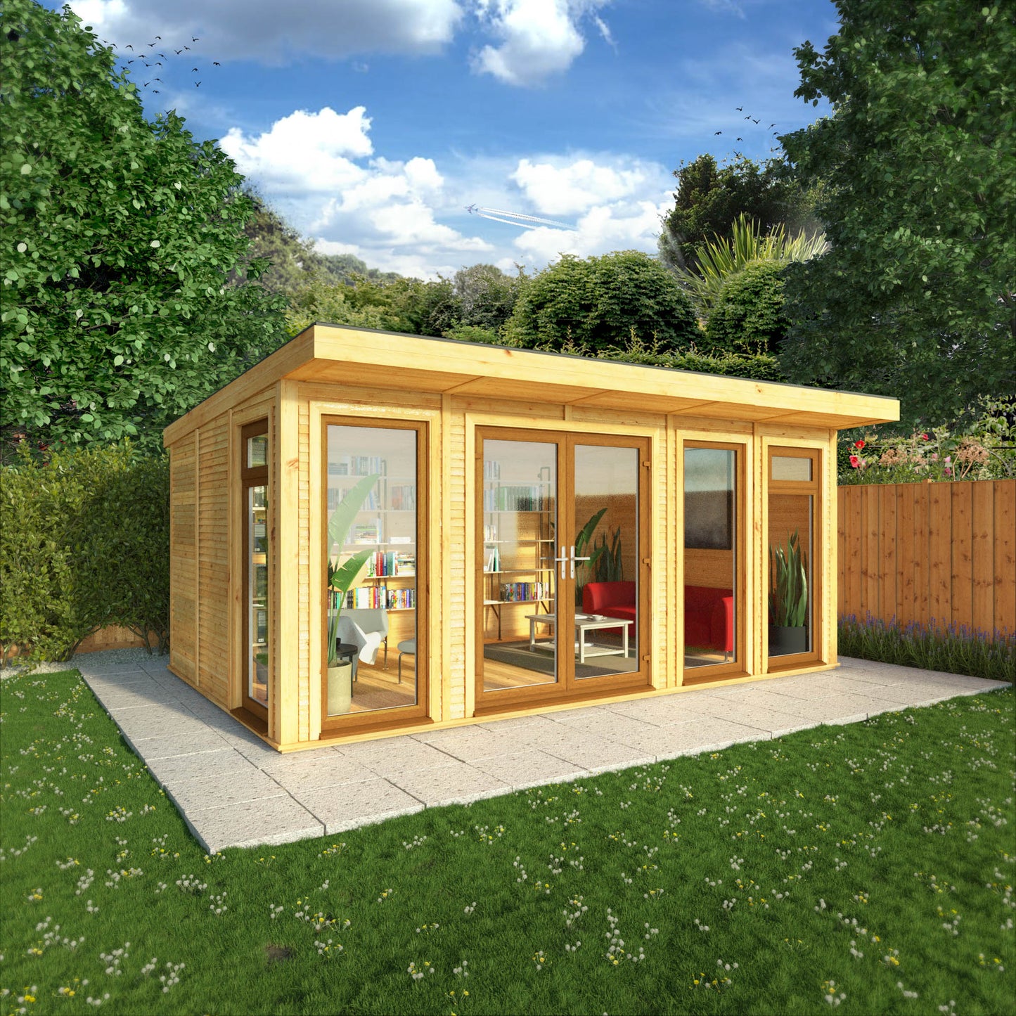 The Edwinstowe 5m x 3m Premium Insulated Garden Room with Oak UPVC