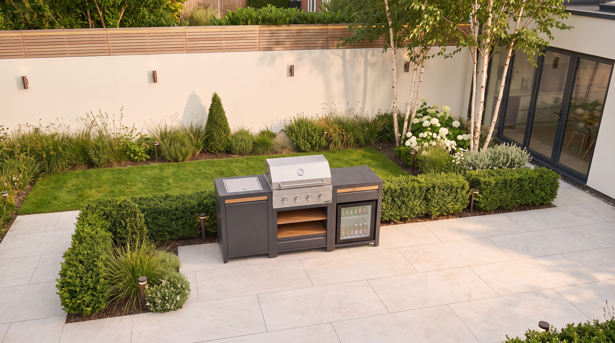 Urban Compact Outdoor Kitchen with fridge from above