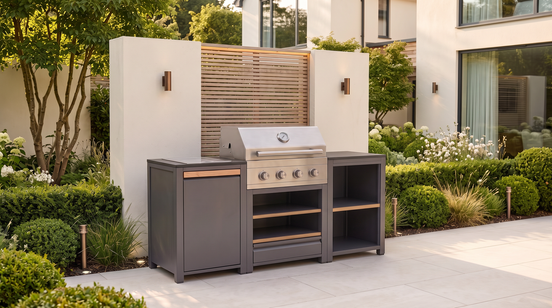 Urban Compact Outdoor Kitchen on a patio by day