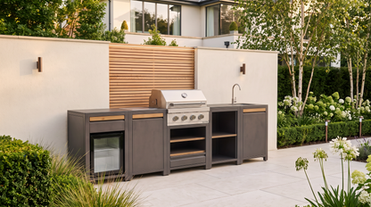 Urban Large Outdoor Kitchen on a patio by day