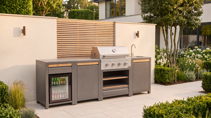 Urban Medium Outdoor Kitchen on a patio by day