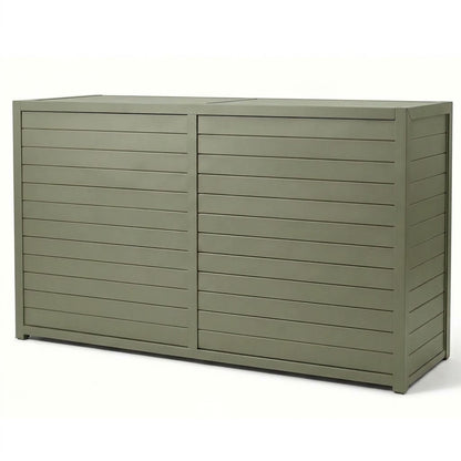 Vantage Outdoor Kitchen Pod with 4 Burner Gas Grill and Fridge, closed, Olive Green