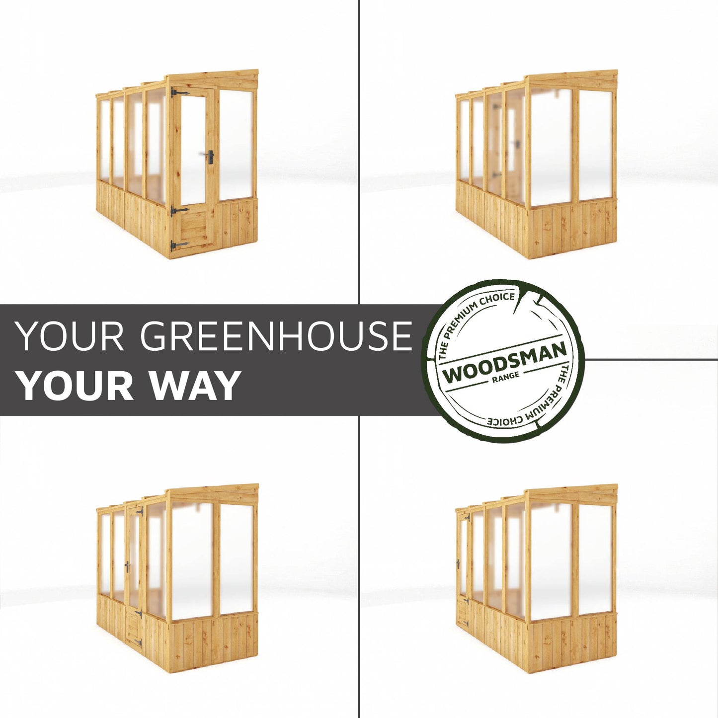 8 x 4 Woodsman Pent Lean-To Polycarbonate Greenhouse