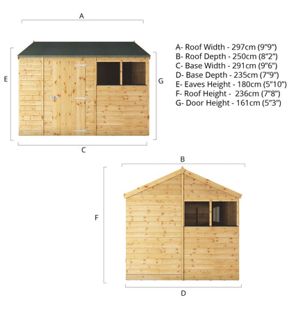 10 x 8 Shiplap Reverse Apex Wooden Shed