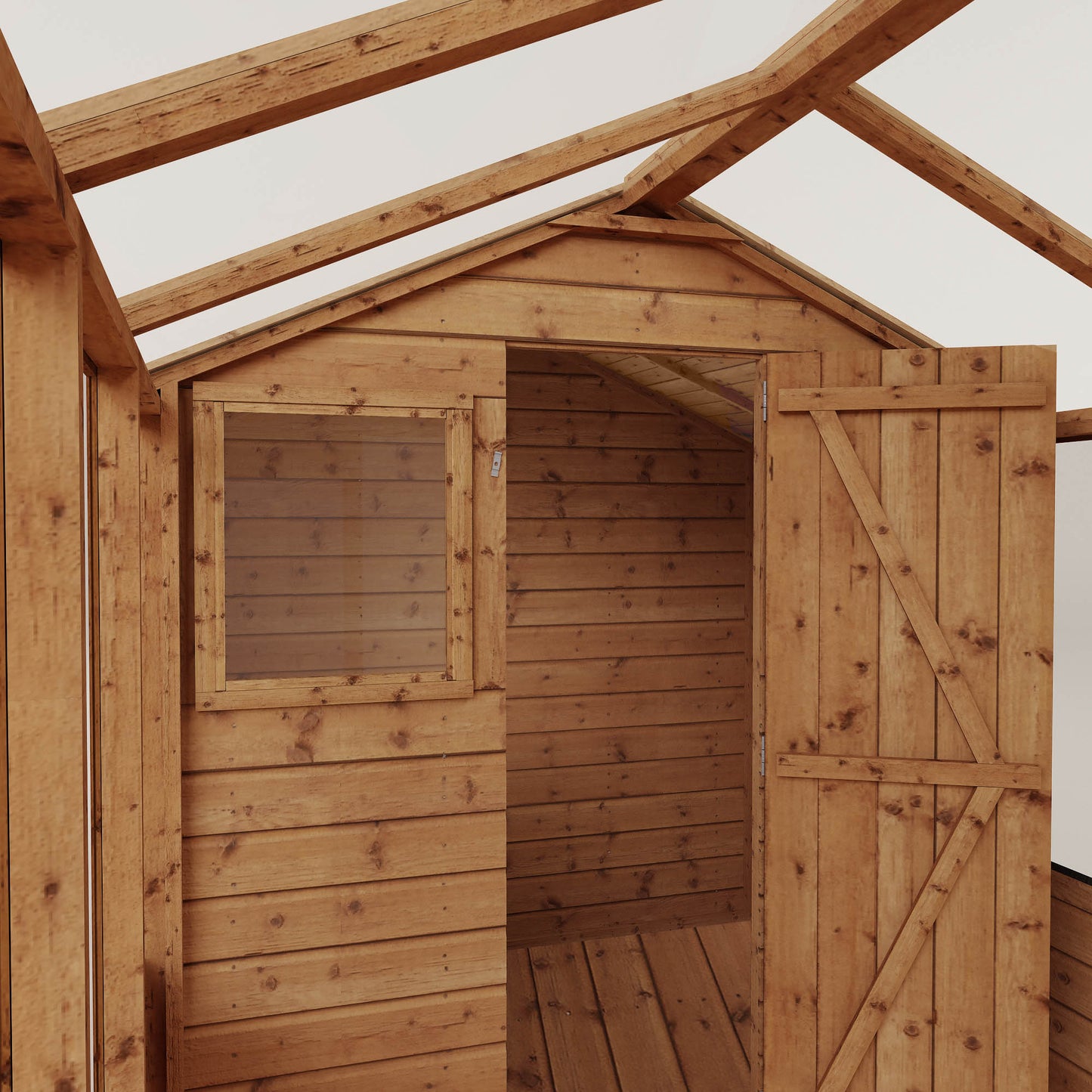 Greenhouse with a shed attached to the back